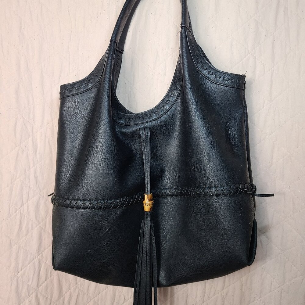 Big Buddha Black Vegan Leather Hobo Bag